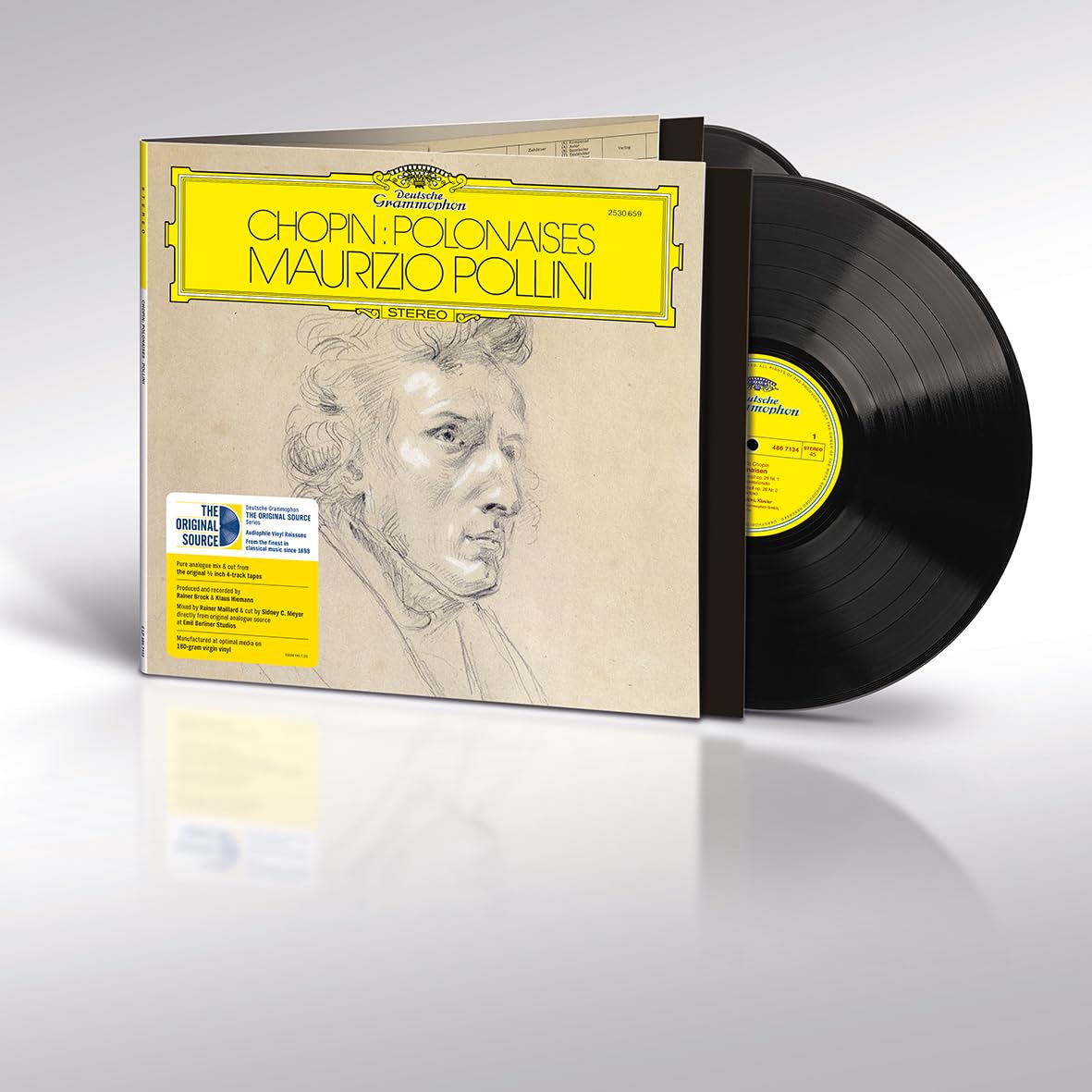 Vinyl record of Maurizio Pollini performing Chopin's Polonaises, Deutsche Grammophon label.