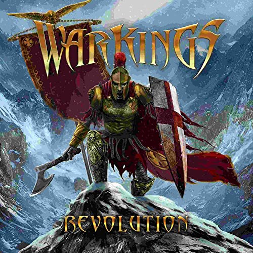 Warkings album cover: armored warrior with shield and axe, mountainous background.