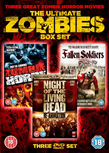 DVD box set featuring three zombie horror movie covers with graphic imagery.