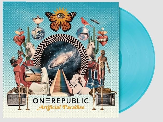 OneRepublic "Artificial Paradise" vinyl record with surreal collage cover art.