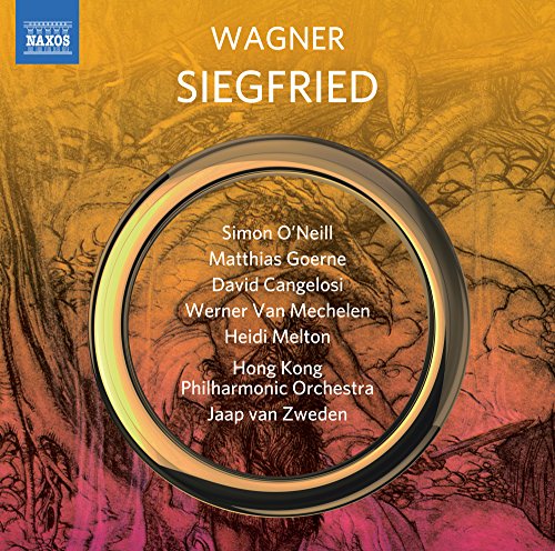 CD cover for Wagner’s “Siegfried” featuring performers’ names on gold.
