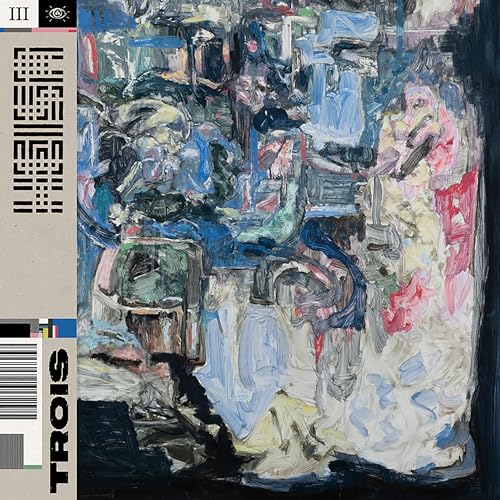 Vinyl record cover: abstract painting with blue, white, and red brushstrokes.