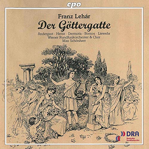 CD cover for Lehar’s “Der Göttergatte” with sketched classical figures.
