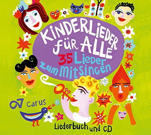 CD cover with colorful illustrated faces and German text "Kinderlieder für Alle".