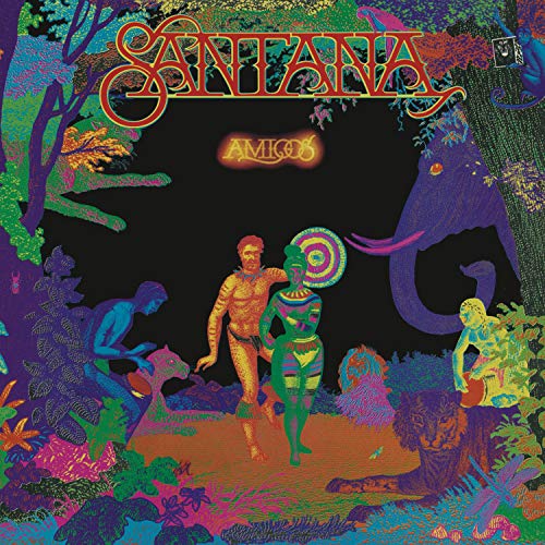 Santana’s “Amigos” album cover: psychedelic art with figures in a jungle.