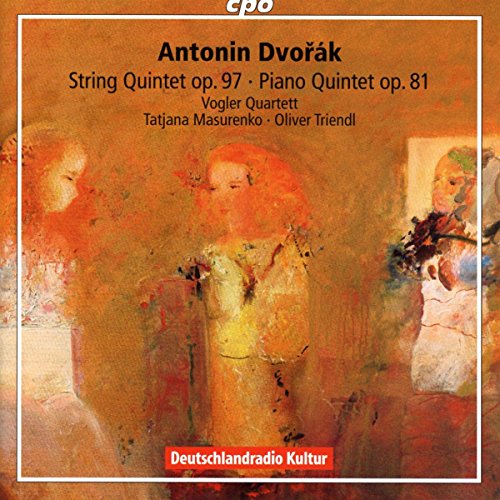 CD cover for Dvorak string quintet with abstract painted figures.