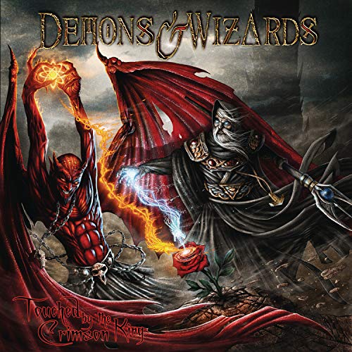 Fantasy album cover featuring a red demon, skeletal figure, and a rose.