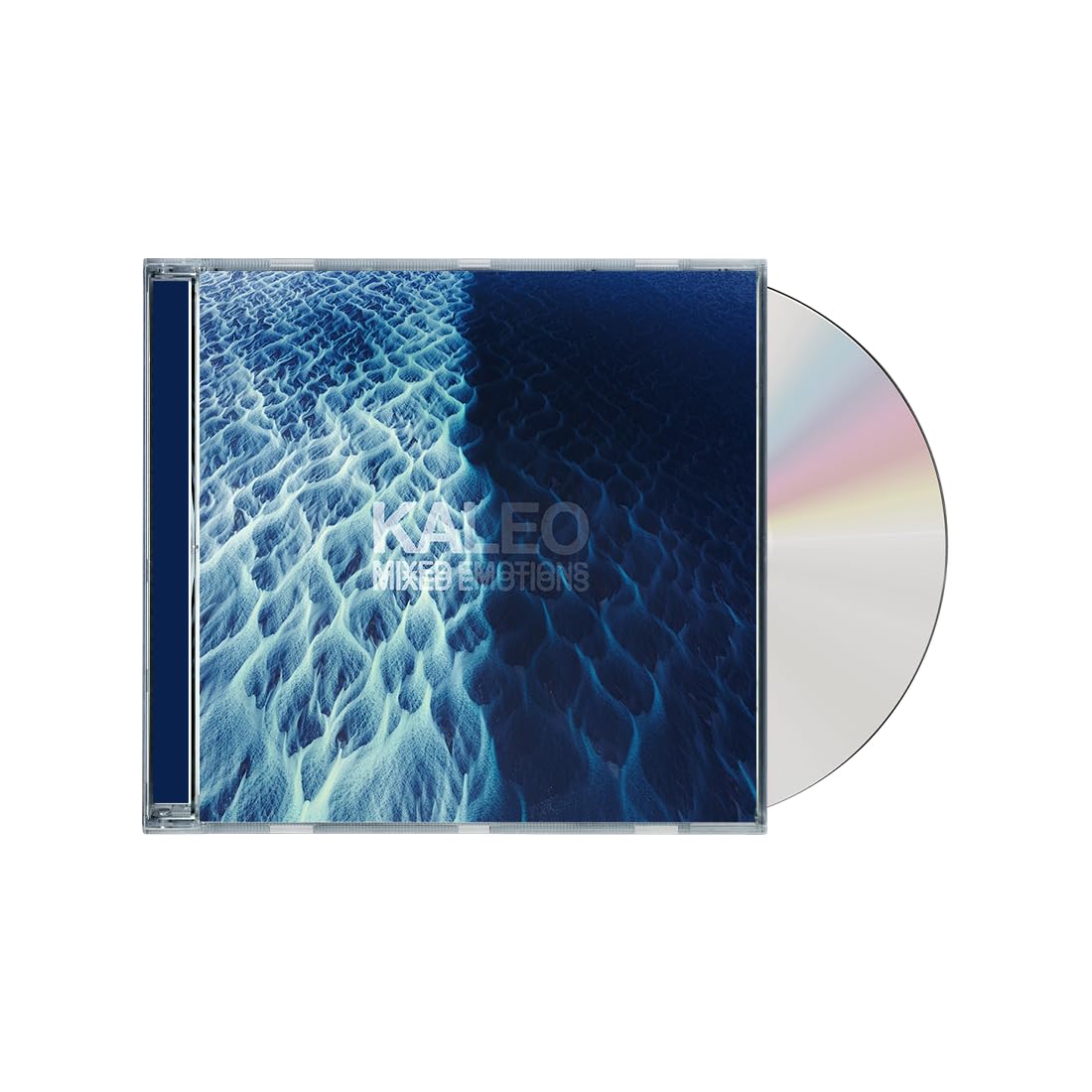 CD case for Kaleo’s “Mixed Emotions” album, blue textured cover.