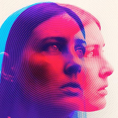 Profile of a woman’s face in vibrant pink, purple, and blue concentric lines.