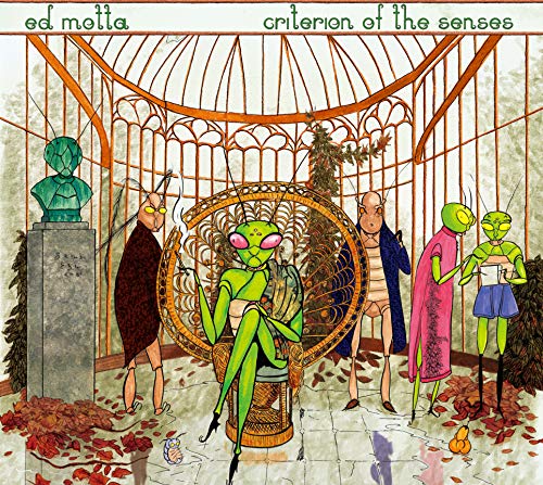 Album cover: surreal illustration of insect-like figures in a greenhouse.