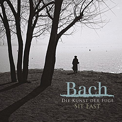 Black and white CD cover with a lone figure by a lake, text "Bach".