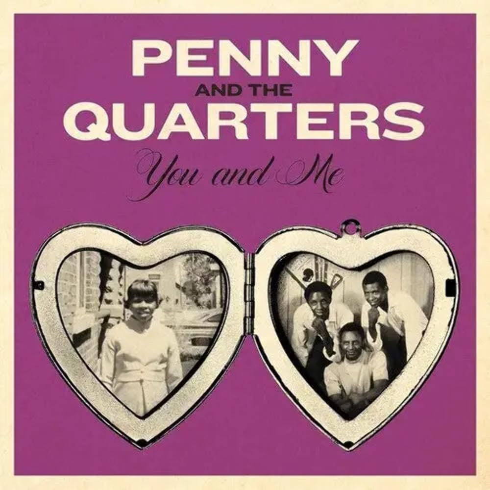 Album cover with purple background, text, and an open heart-shaped locket showing vintage photos.