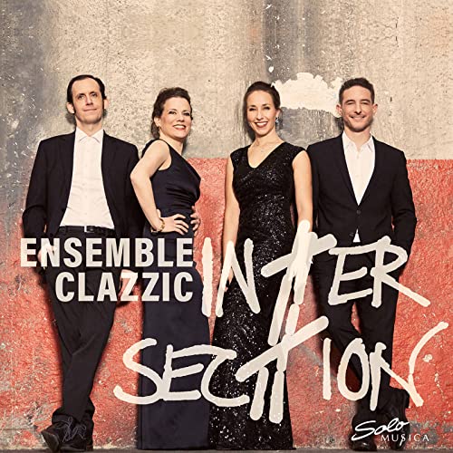 CD cover featuring four formally dressed musicians against a textured wall.