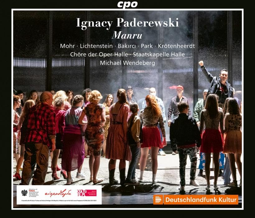 CD cover for Paderewskiās āManruā opera, featuring a stage performance scene.