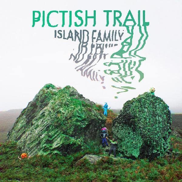 Album cover for Pictish Trail’s “Island Family” featuring a green, hilly landscape.