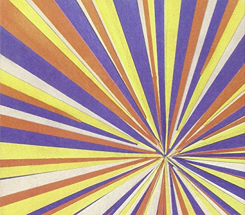 Abstract pattern of radiating lines in yellow, orange, purple, and white.