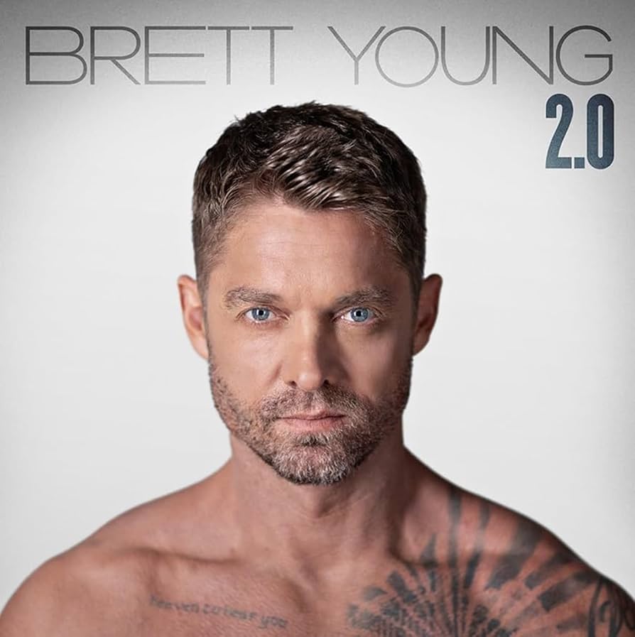 CD case for Brett Young’s “2.0” album, featuring cover art and barcode.