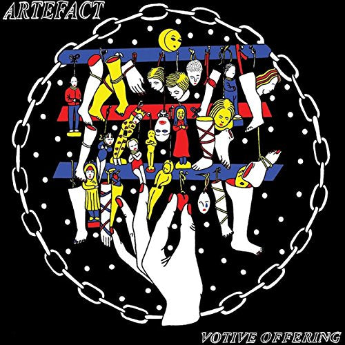Album cover: stylized illustration of figures hanging from chains, black background.