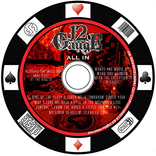 CD label for "Twelve Gauge - All In" with red and black design.