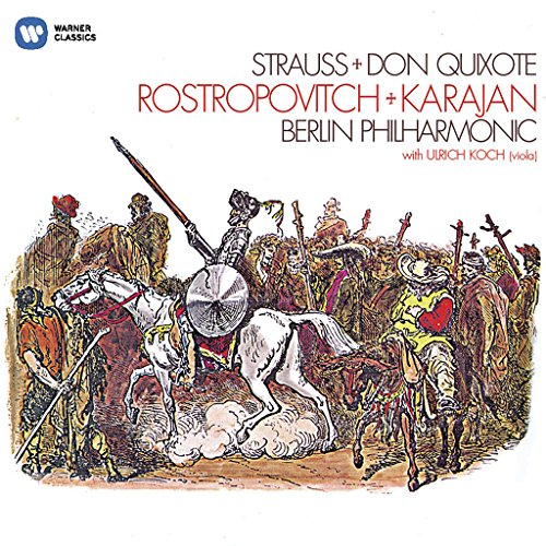 CD cover for Rostropovich’s “Don Quixote” featuring a painted battle scene.