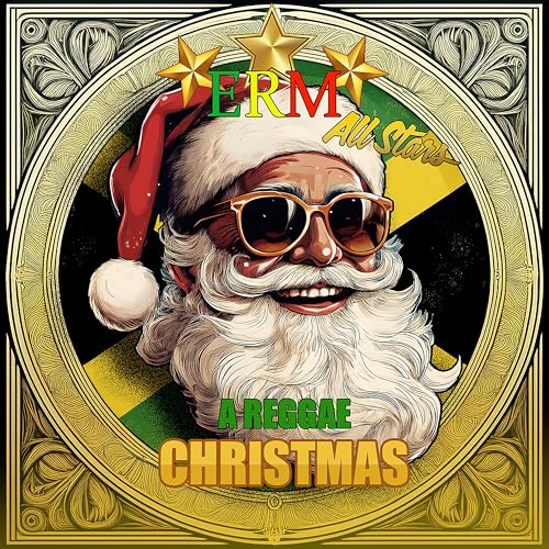 Santa Claus wearing sunglasses, with a reggae-themed album cover design.