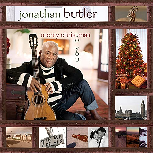 Jonathan Butler CD cover featuring the artist with a guitar and Christmas scenes.