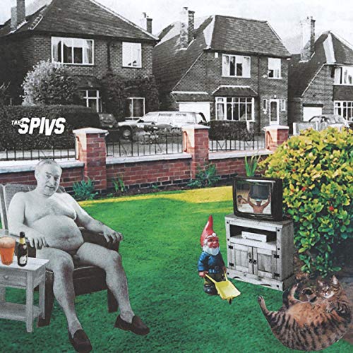 Album cover: surreal black and white collage with a man, cat, and gnome.