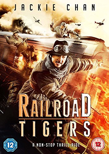 DVD cover for "Railroad Tigers" featuring Jackie Chan and wartime action.