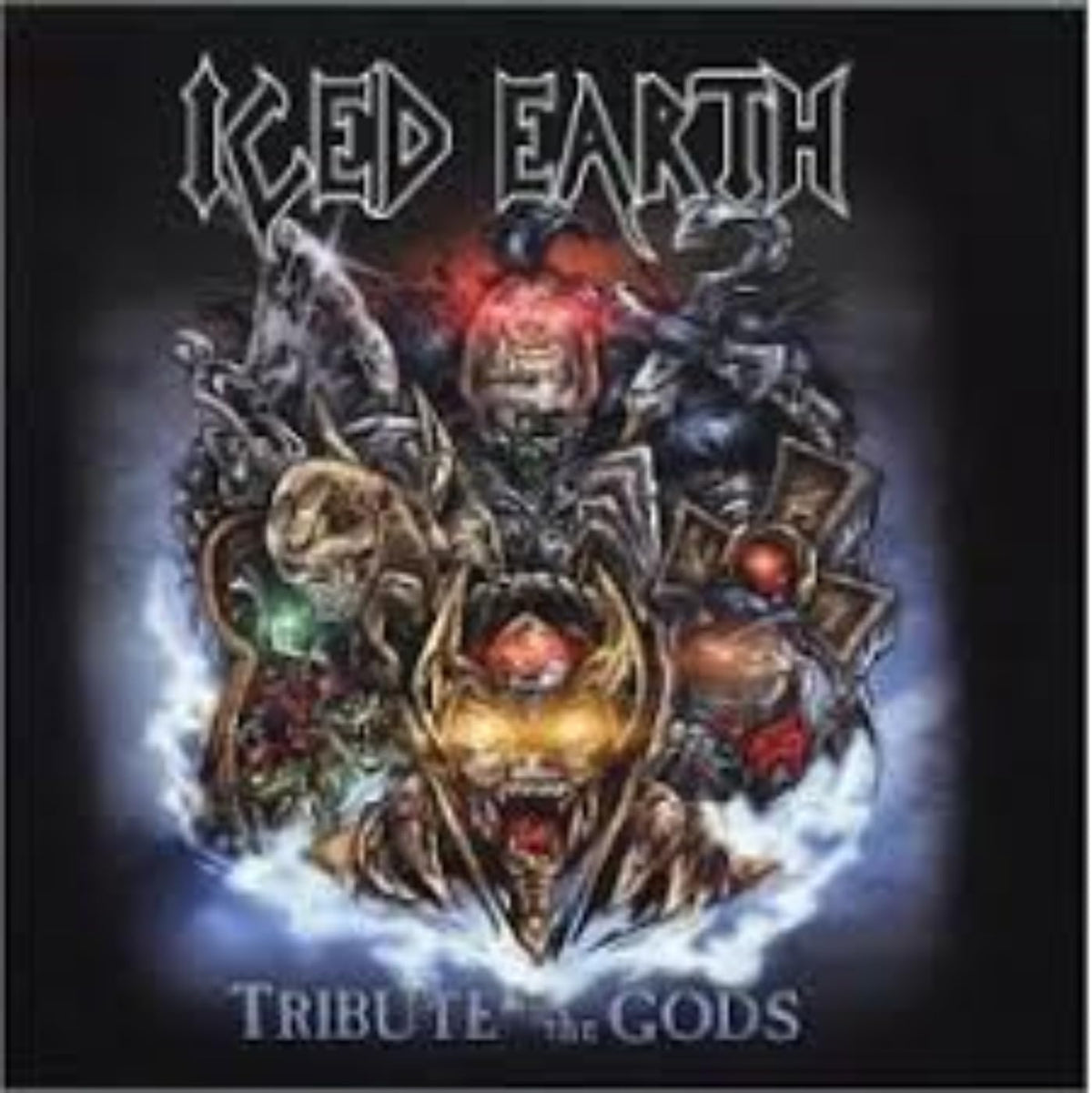 Iced Earth album cover, “Tribute To The Gods,” featuring mythical creatures.