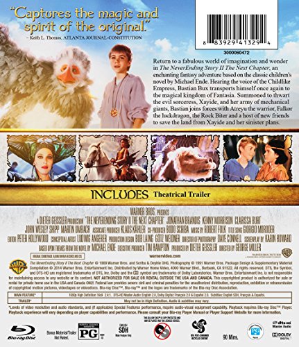 Blu-ray back cover for "The NeverEnding Story II," featuring characters and scenes.
