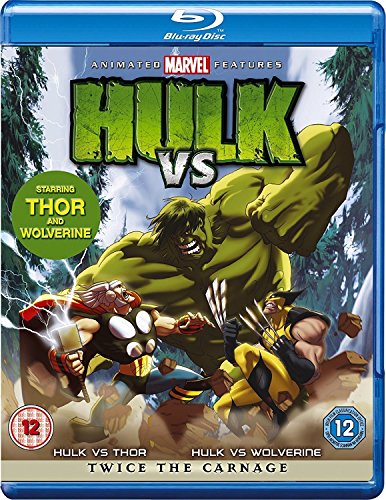 Blu-ray cover for "Hulk Vs," featuring Hulk, Thor, and Wolverine.