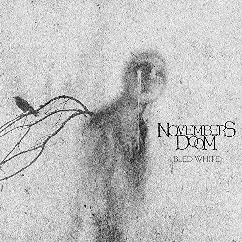 Black and white album cover for Novembers Doom’s “Bled White” with a ghostly figure.