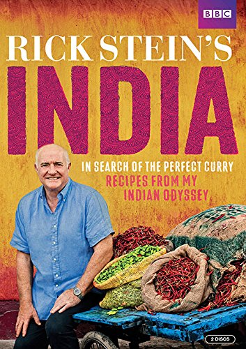 Rick Stein’s India DVD cover with chef, spices, and colorful textiles.