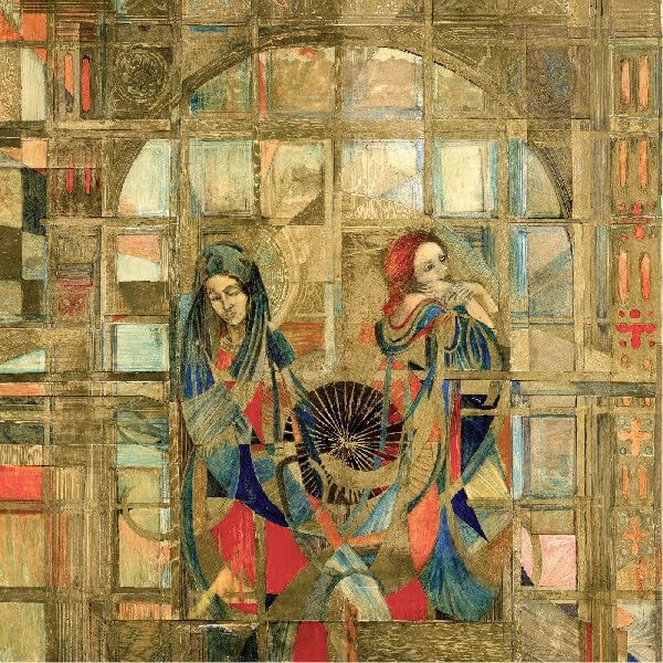 Abstract album cover with two figures set within a grid of squares.
