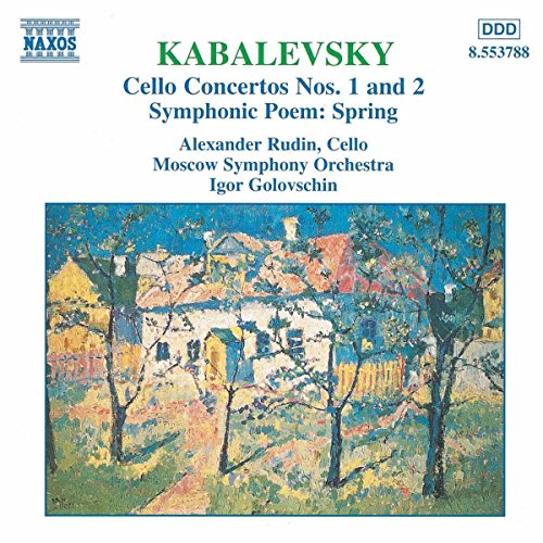 CD cover for Kabalevsky cello concertos with a colorful landscape painting.