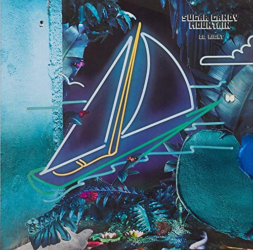 Album cover: neon sailboat and tropical plants on teal background.