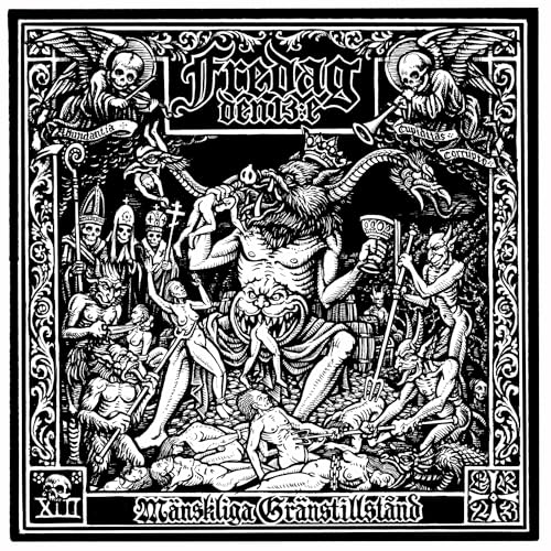 Black and white vinyl album cover depicting a demonic, chaotic scene.