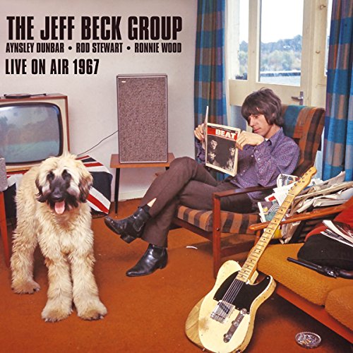 Album cover featuring a man, dog, guitar, and vintage living room.