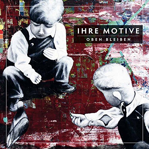 CD cover with two boys and abstract red and white paint.