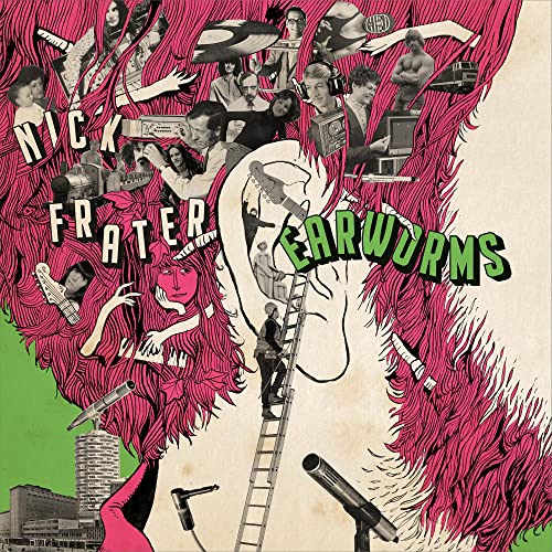 CD cover for Nick Frater’s “Earworms” with collage of people and a horse.
