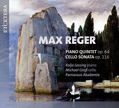 CD cover for Max Reger piano and cello works, featuring a cliffside scene.