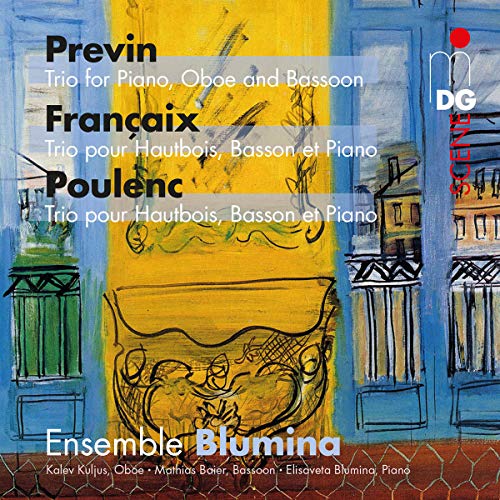 CD cover for Ensemble Blumina’s “Trio” featuring abstract painted architecture.