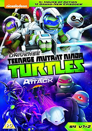 Teenage Mutant Ninja Turtles characters in space suits against a cosmic background on DVD.