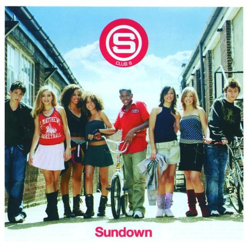 S Club 8 album cover, “Sundown”, featuring a group of young people.