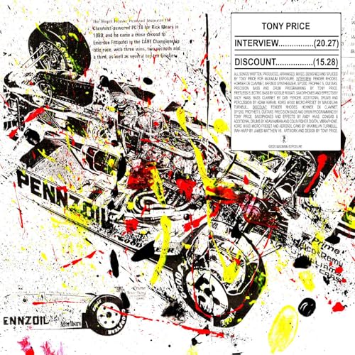 Vinyl record cover with abstract, splattered paint over a race car image.