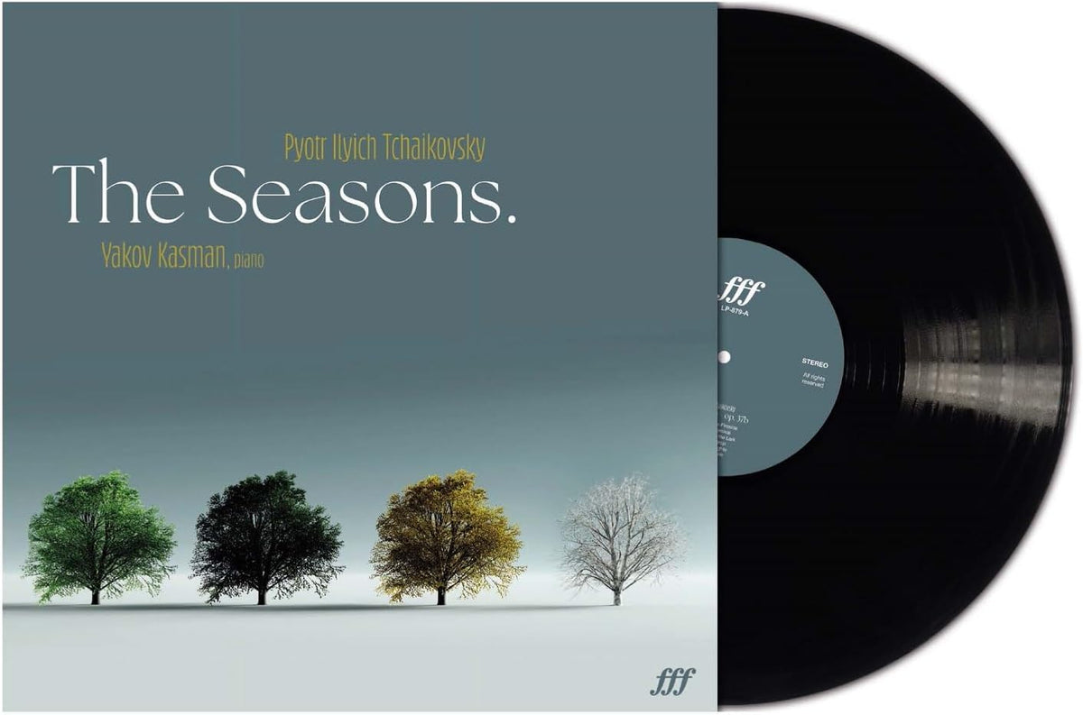 Vinyl record cover featuring trees across seasons, with text and label details.