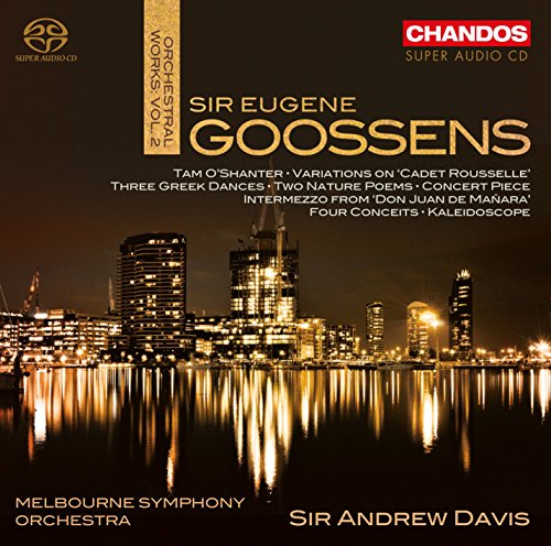 CD cover for Goossens orchestral works, featuring a city skyline.