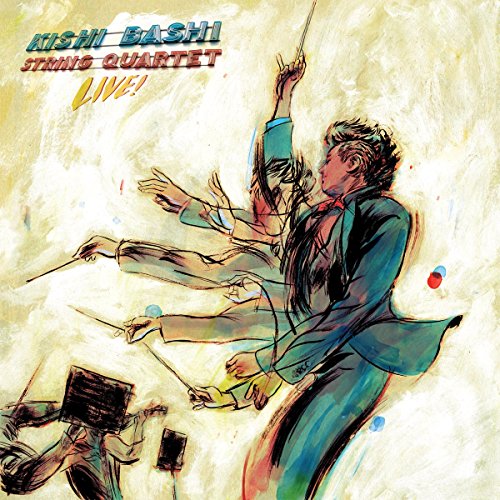 Painted album cover for Kishi Bashi’s “String Quartet Live!” featuring musicians.
