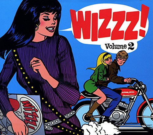 Comic book style album cover for "Wizzz Volume 2" featuring people and motorcycles.