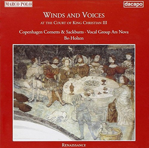 CD cover: Renaissance painting of a banquet scene, red background.